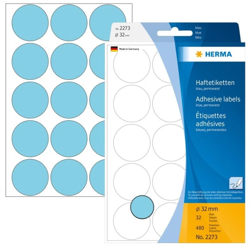 Herma Adhesive Labels blue 32mm 32 Sheets 111x170 480 pcs. 2273 (2273)