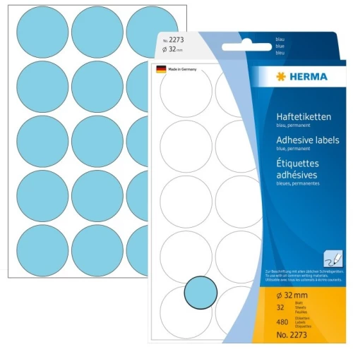 Herma Adhesive Labels blue 32mm 32 Sheets 111x170 480 pcs. 2273 (2273)