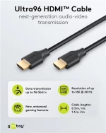 GOOBAY καλώδιο HDMI 2.2 80073, 16K/60Hz, 96 Gbps, 0.50m, μαύρο