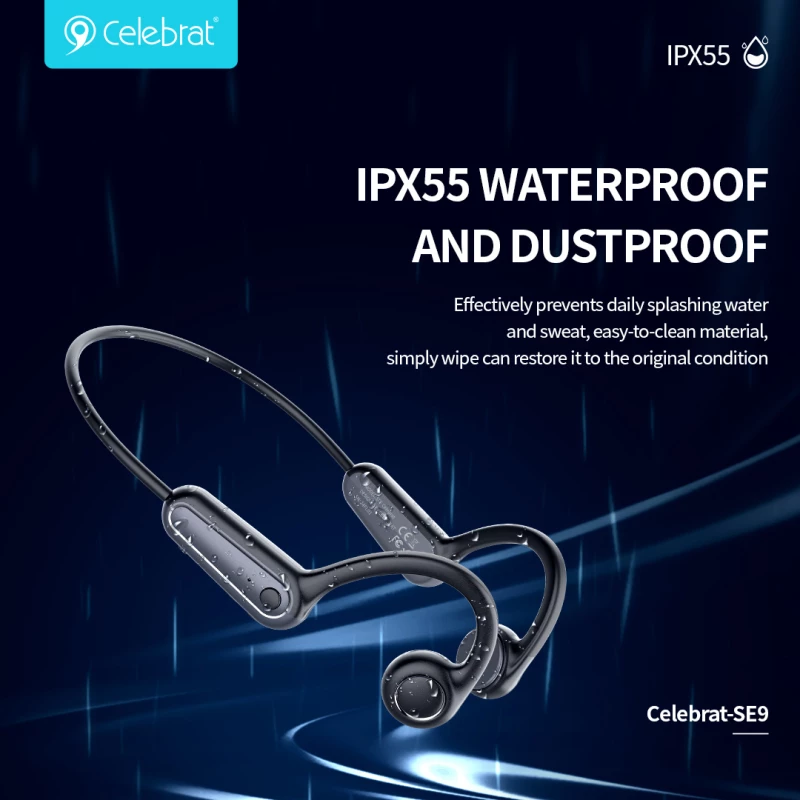 CELEBRAT neckband earphones SE9, OWS Bone Conduction, 16.3mm, 180mAh, μαύρα