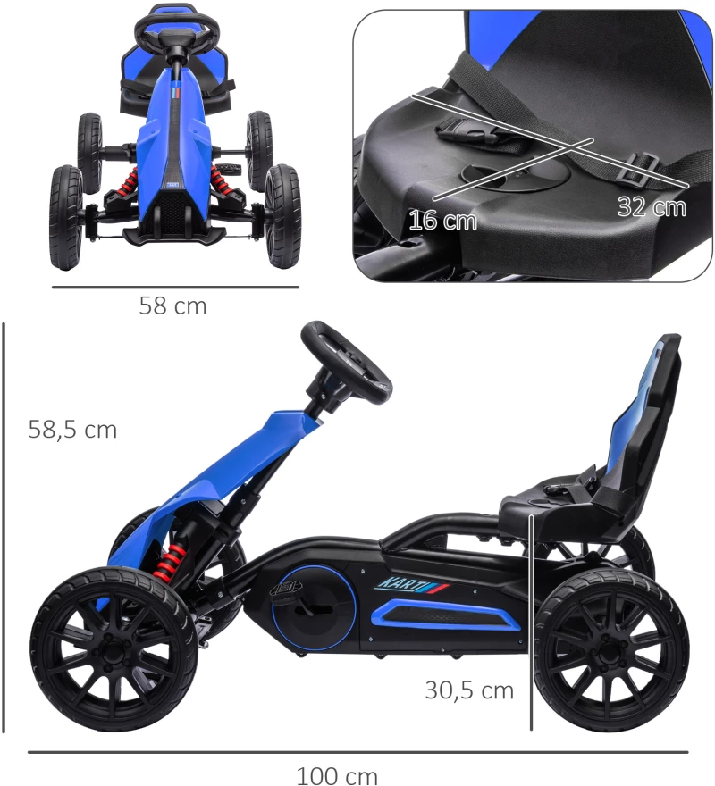 Go Kart Pedal Go Kart Reverse and Forward Gear, για παιδιά από 3 έως 8 ετών, μπλε