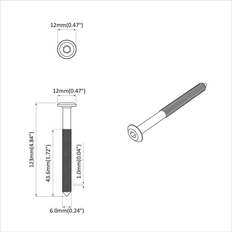 vidaXL Βίδες επίπλων 2 pcs Ασημί M6 x 120 mm Ατσάλι