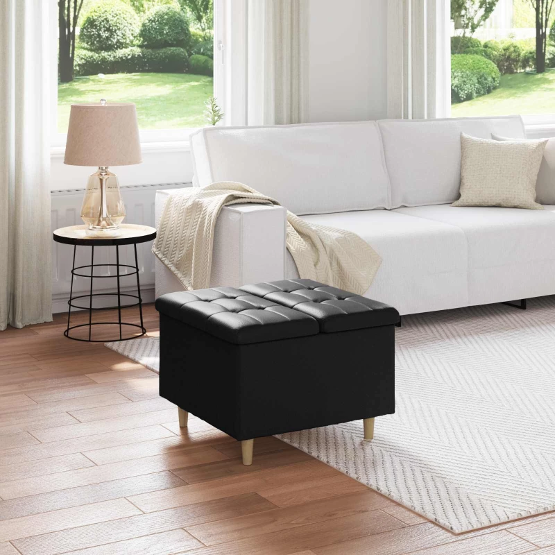 vidaXL Οθωμανικό αποθήκευσης Μαύρο 60 x 60 x 45 cm Τεχνητό δέρμα