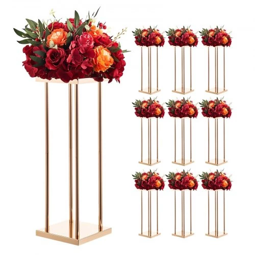 VEVOR Wedding Flower Stand, 10PCS 23,62 ιντσών Στάντ λουλουδιών, Floral Stand με Μεταλλικό Laminate, Κυλινδρικό Κυβικό Floral Βάση οθόνης για γάμο, πάρτι, γενέθλια, σπίτι, γαλλικά χρυσά stand