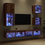 vidaXL Μονάδες Τοίχου ΤV με LED 5 pcs Παλιό Ξύλο Επεξεργασμένο ξύλο