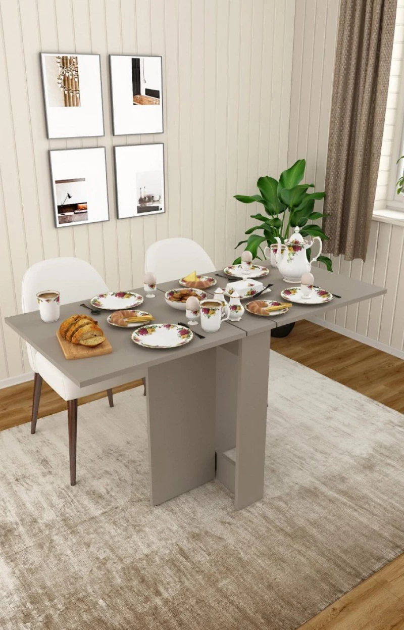 Stewehome Πτυσσόμενο Τραπέζι Κουζίνας MDF - Γκρι μπεζ 133x75 cm