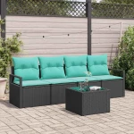 vidaXL Σετ Καναπέ 5 pcs Μαύρο και Τυρκουάζ συνθετικό ρατάν