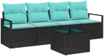 vidaXL Σετ Καναπέ 5 pcs Μαύρο και Τυρκουάζ συνθετικό ρατάν
