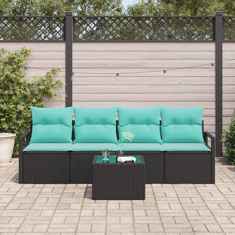 vidaXL Σετ Καναπέ 5 pcs Μαύρο και Τυρκουάζ συνθετικό ρατάν