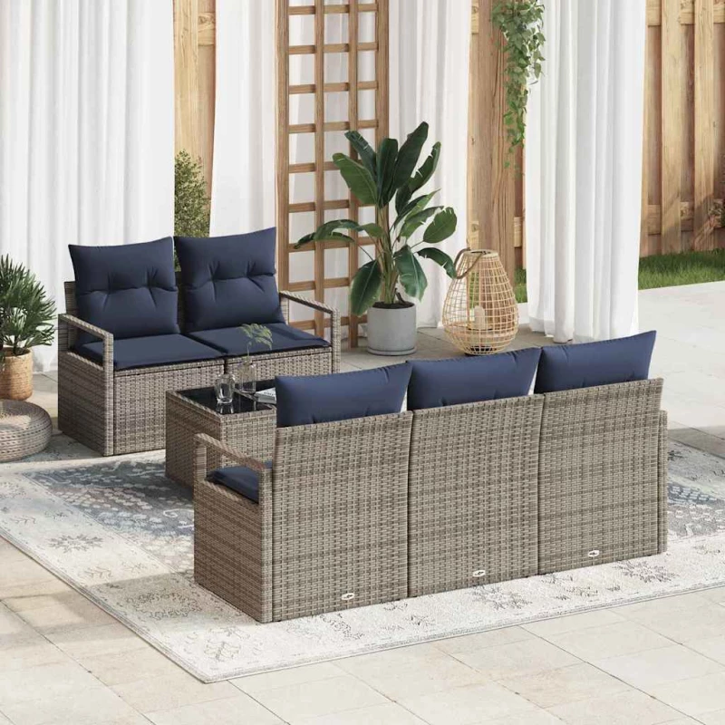 vidaXL Σετ Καναπέ 6 pcs Γκρι και Ναυτικό συνθετικό ρατάν