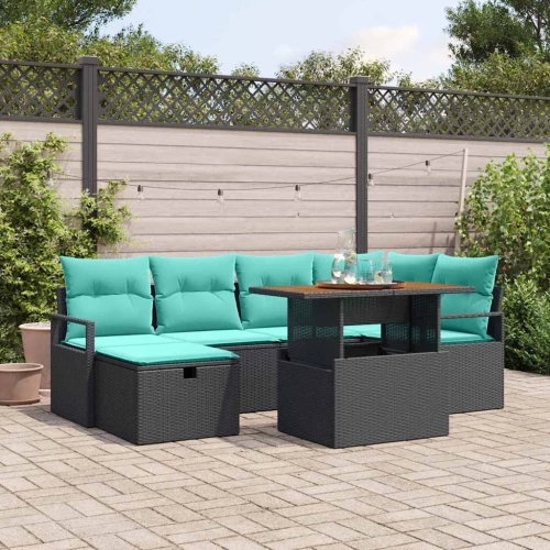 vidaXL Σετ Καναπέ Κήπου με μαξιλάρι 7 pcs Μαύρο συνθετικό ρατάν