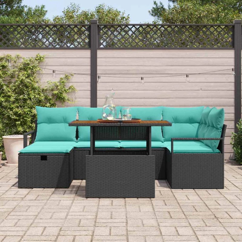 vidaXL Σετ Καναπέ Κήπου με μαξιλάρι 7 pcs Μαύρο συνθετικό ρατάν