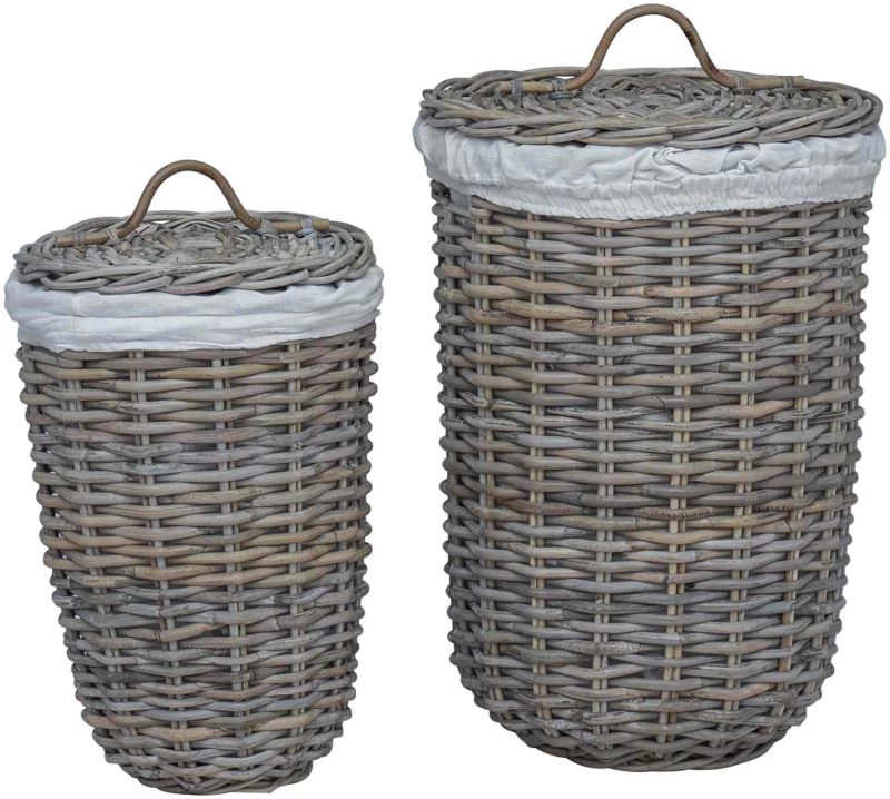 vidaXL Καλάθι Ρούχων με Καπάκι 2 pcs Γκρίζο Kubu Ρατάν Κούμπου