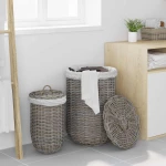 vidaXL Καλάθι Ρούχων με Καπάκι 2 pcs Γκρίζο Kubu Ρατάν Κούμπου