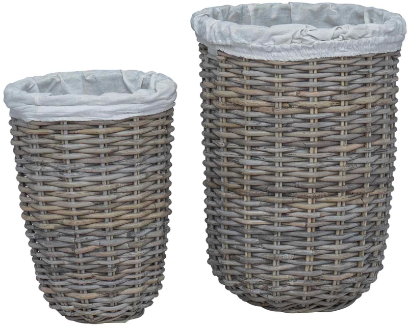 vidaXL Καλάθι Ρούχων με Καπάκι 2 pcs Γκρίζο Kubu Ρατάν Κούμπου
