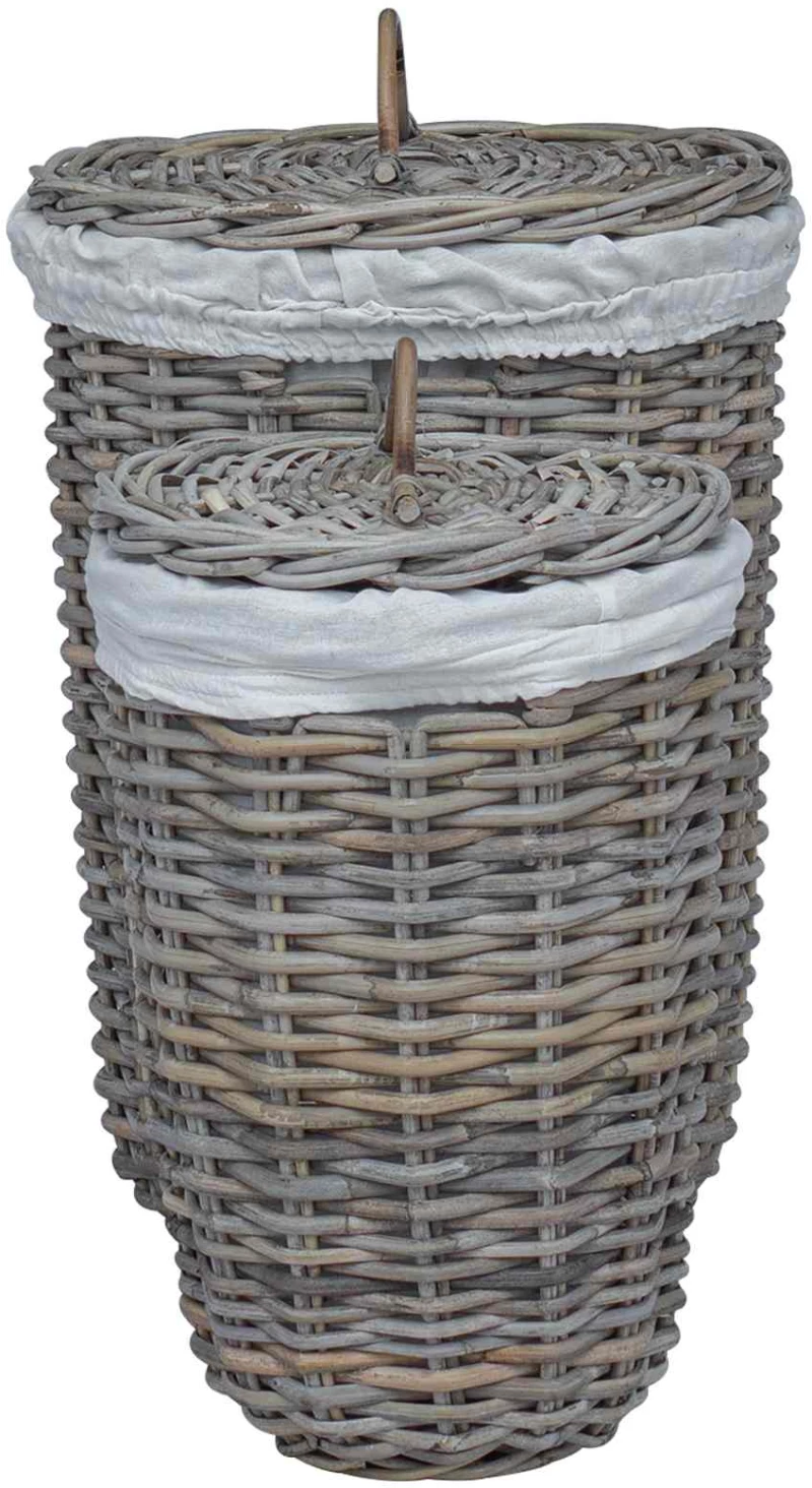vidaXL Καλάθι Ρούχων με Καπάκι 2 pcs Γκρίζο Kubu Ρατάν Κούμπου