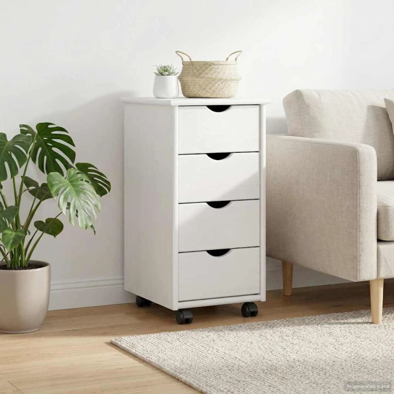 vidaXL Κινητό Ντουλάπι Λευκό 34 x 39 x 65,5 cm Στερεό ξύλο πεύκου