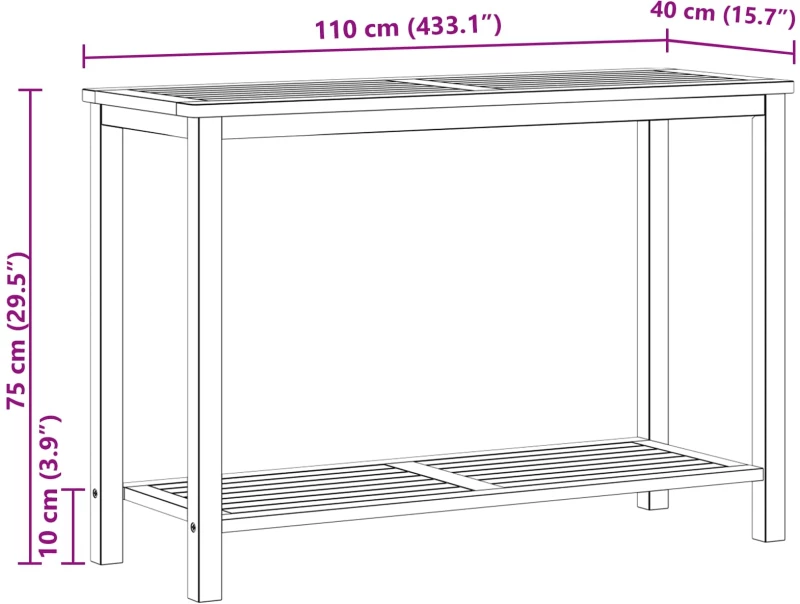 vidaXL Τραπέζι κονσόλας κήπου Ανοιχτό ακασία 110 x 40 x 75 cm