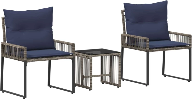 vidaXL Σετ Εξωτερικών Επίπλων 7 pcs Γκρι και Navy Blue συνθετικό ρατάν