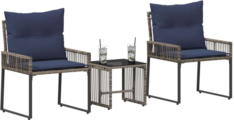 vidaXL Σετ Εξωτερικών Επίπλων 7 pcs Γκρι και Navy Blue συνθετικό ρατάν