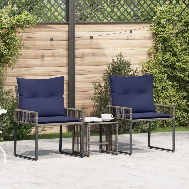 vidaXL Σετ Εξωτερικών Επίπλων 7 pcs Γκρι και Navy Blue συνθετικό ρατάν