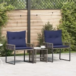 vidaXL Σετ Εξωτερικών Επίπλων 7 pcs Γκρι και Navy Blue συνθετικό ρατάν