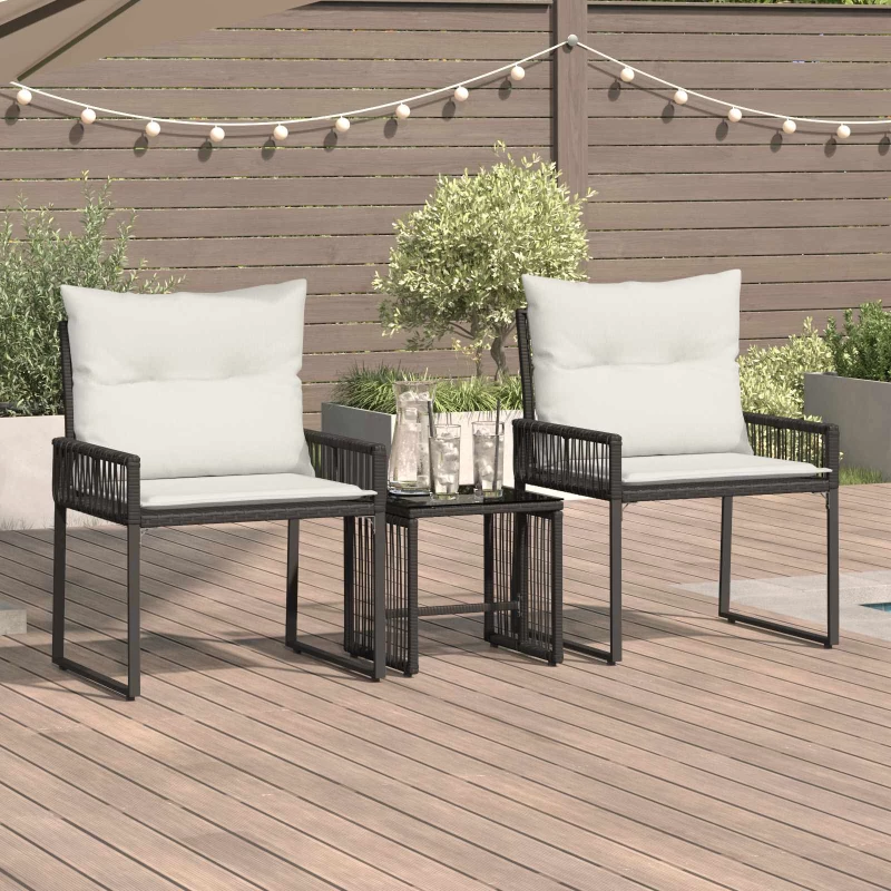 vidaXL Σετ Εξωτερικών Επίπλων με μαξιλάρι 7 pcs Μαύρο και Κρεμ Λευκό