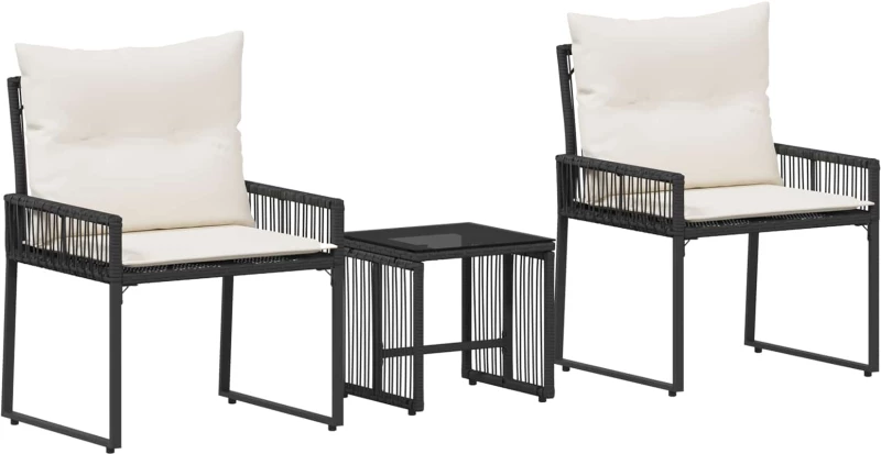 vidaXL Σετ Εξωτερικών Επίπλων με μαξιλάρι 7 pcs Μαύρο και Κρεμ Λευκό