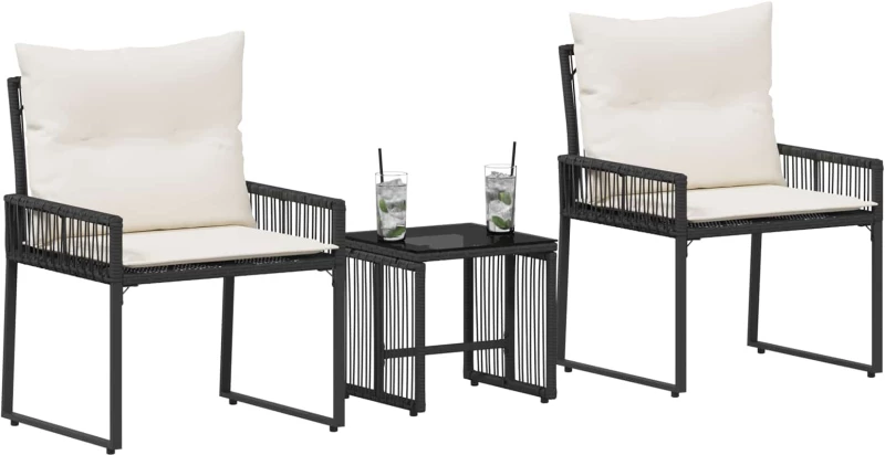 vidaXL Σετ Εξωτερικών Επίπλων με μαξιλάρι 7 pcs Μαύρο και Κρεμ Λευκό