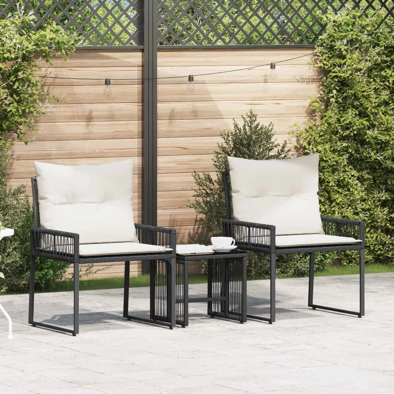 vidaXL Σετ Εξωτερικών Επίπλων με μαξιλάρι 7 pcs Μαύρο και Κρεμ Λευκό
