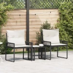 vidaXL Σετ Εξωτερικών Επίπλων με μαξιλάρι 7 pcs Μαύρο και Κρεμ Λευκό