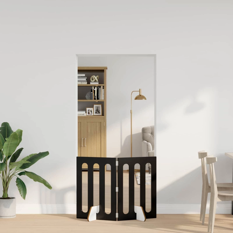 vidaXL Αναδιπλούμενη περίφραξη κατοικίδιων 2 pcs Μαύρη Δρυς