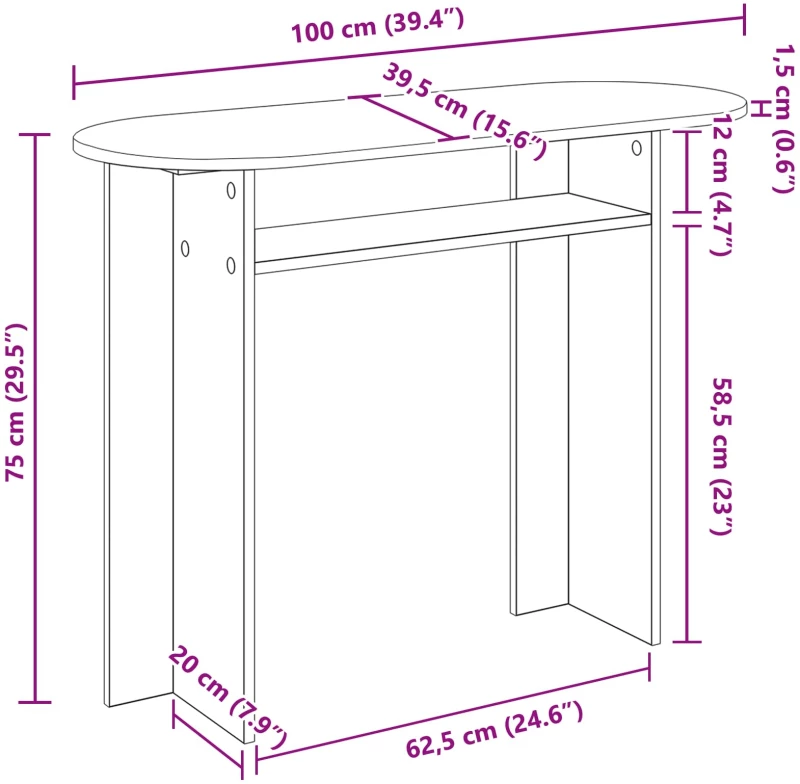 vidaXL Τραπέζι κονσόλας Γκρι Σκυροδέματος 100 x 39,5 x 75 εκ