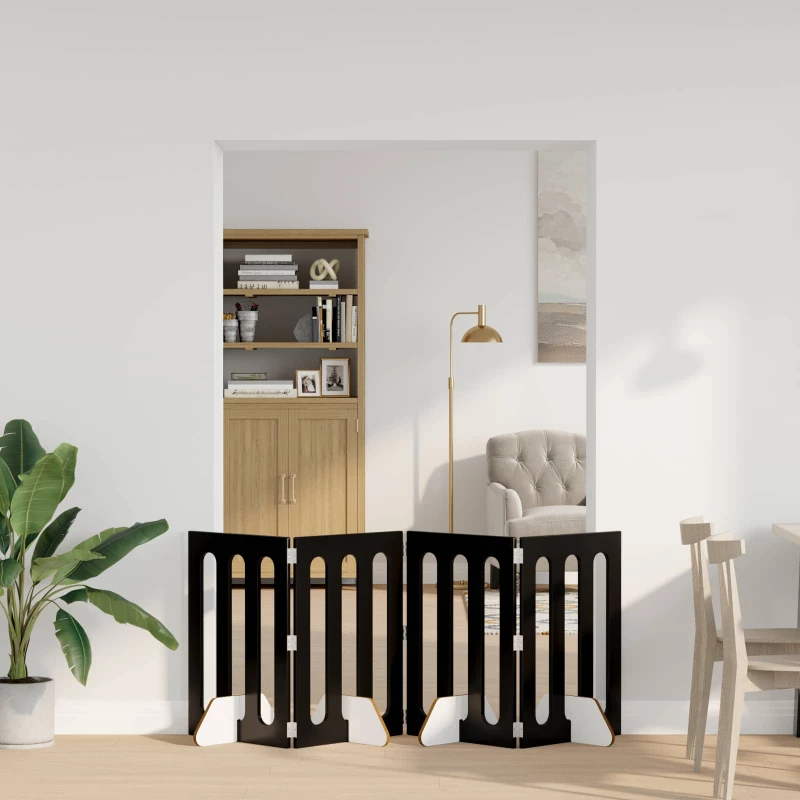 vidaXL Αναδιπλούμενη περίφραξη κατοικίδιων 4 pcs Μαύρη Δρυς