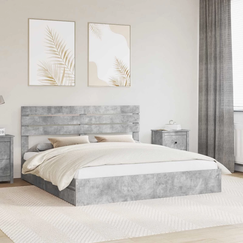 vidaXL Κρεβάτι Αποθήκης Σκυρόδεμα Γκρι 180 x 200 cm Επεξεργασμένο ξύλο