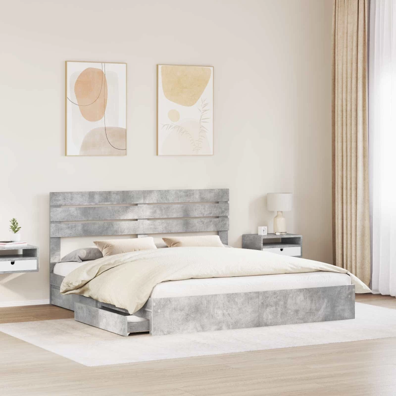 vidaXL Κρεβάτι Αποθήκης Σκυρόδεμα Γκρι 180 x 200 cm Επεξεργασμένο ξύλο