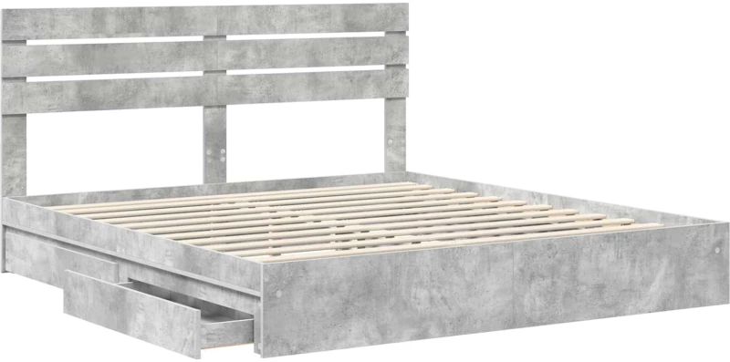 vidaXL Κρεβάτι Αποθήκης Σκυρόδεμα Γκρι 180 x 200 cm Επεξεργασμένο ξύλο