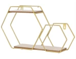 Ράφι επιτοίχιο Nextdeco minimal εξάγωνο χρυσό Υ25x25x12εκ.