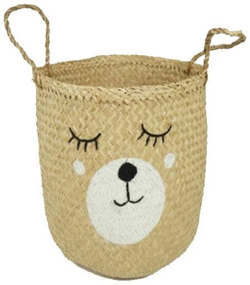 Ψάθινο καλάθι BOHO από rattan με φιγούρα ζωάκι Ø35x37εκ.