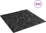 vidaXL Πάνελ τοίχου 24 pcs Μαύρο 50 x 50 cm Φελιζόλ XPS