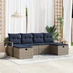 vidaXL Σετ Καναπέ με μαξιλάρι 6 pcs Γκρι και Ναυτικό συνθετικό ρατάν