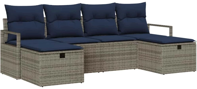 vidaXL Σετ Καναπέ με μαξιλάρι 6 pcs Γκρι και Ναυτικό συνθετικό ρατάν