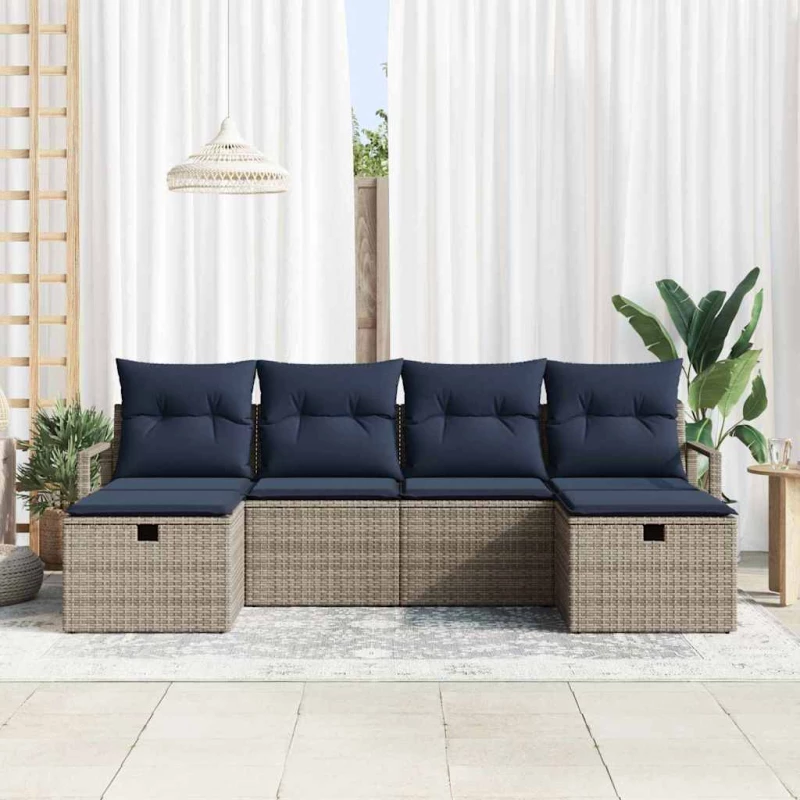 vidaXL Σετ Καναπέ με μαξιλάρι 6 pcs Γκρι και Ναυτικό συνθετικό ρατάν