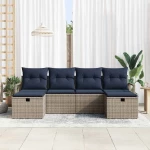 vidaXL Σετ Καναπέ με μαξιλάρι 6 pcs Γκρι και Ναυτικό συνθετικό ρατάν