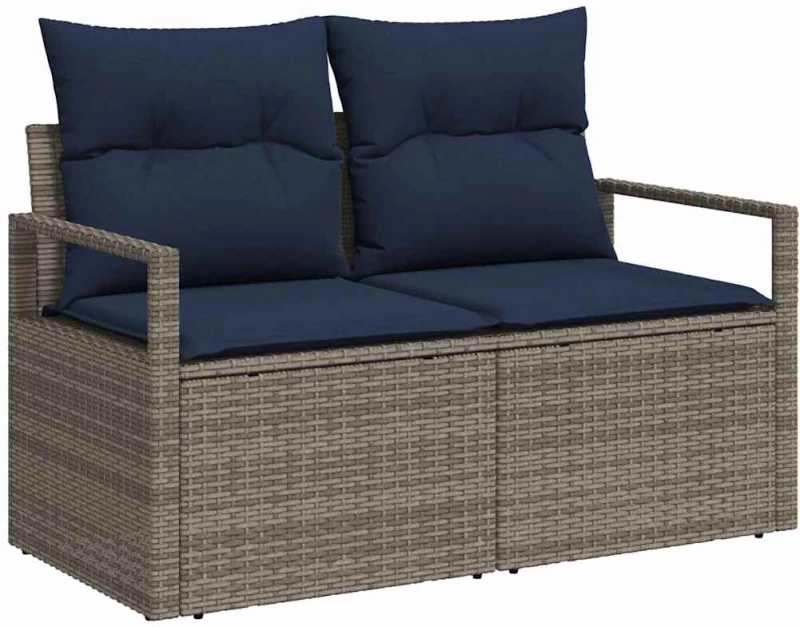 vidaXL Σετ Καναπέ με μαξιλάρι 6 pcs Γκρι και Ναυτικό συνθετικό ρατάν