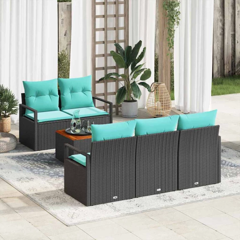 vidaXL Σετ Καναπέ Κήπου με μαξιλάρι 6 pcs Μαύρο συνθετικό ρατάν