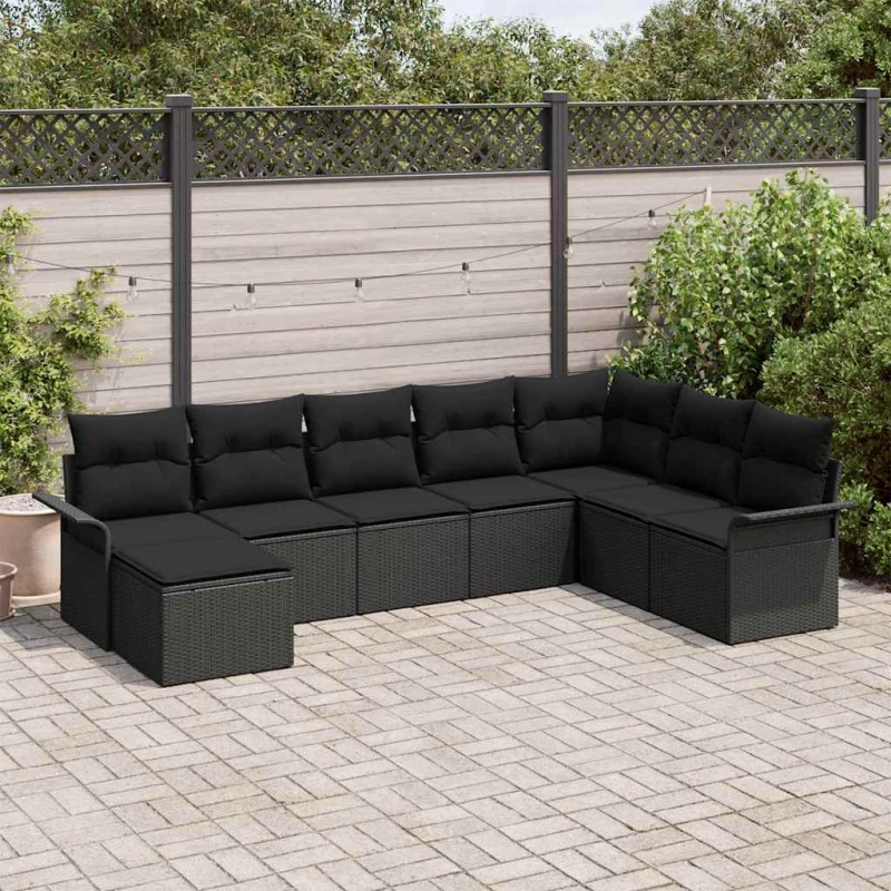 vidaXL Σετ Καναπέ Κήπου με μαξιλάρι 8 pcs Μαύρο Πολυ ράταν