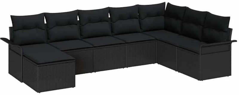vidaXL Σετ Καναπέ Κήπου με μαξιλάρι 8 pcs Μαύρο Πολυ ράταν