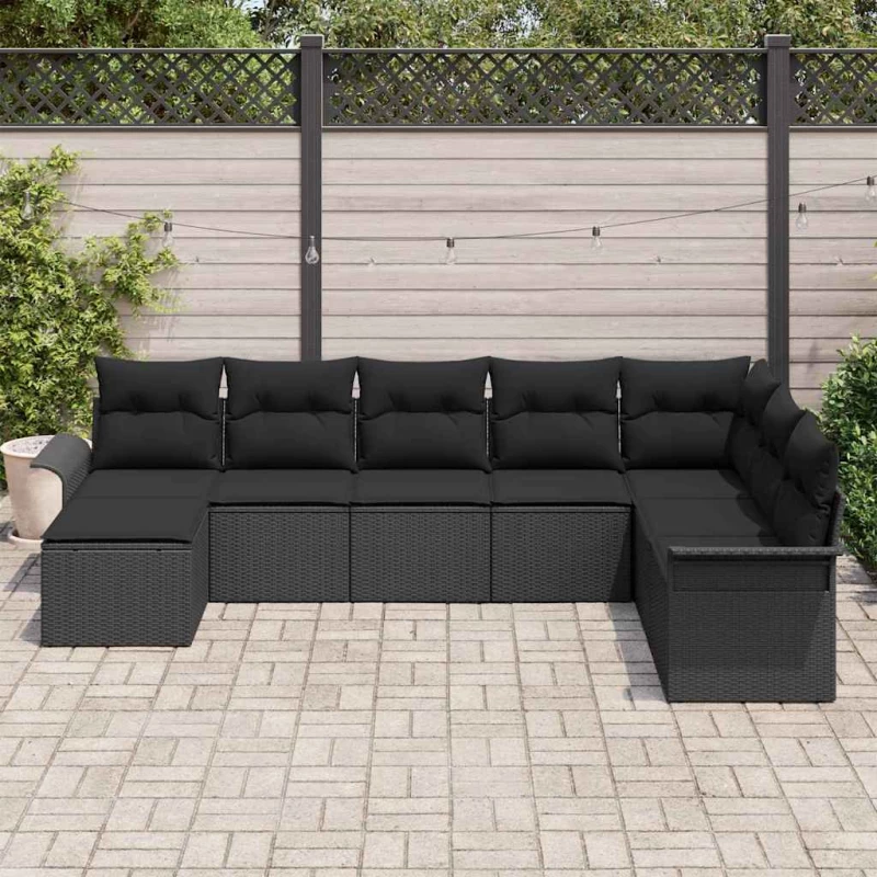 vidaXL Σετ Καναπέ Κήπου με μαξιλάρι 8 pcs Μαύρο Πολυ ράταν