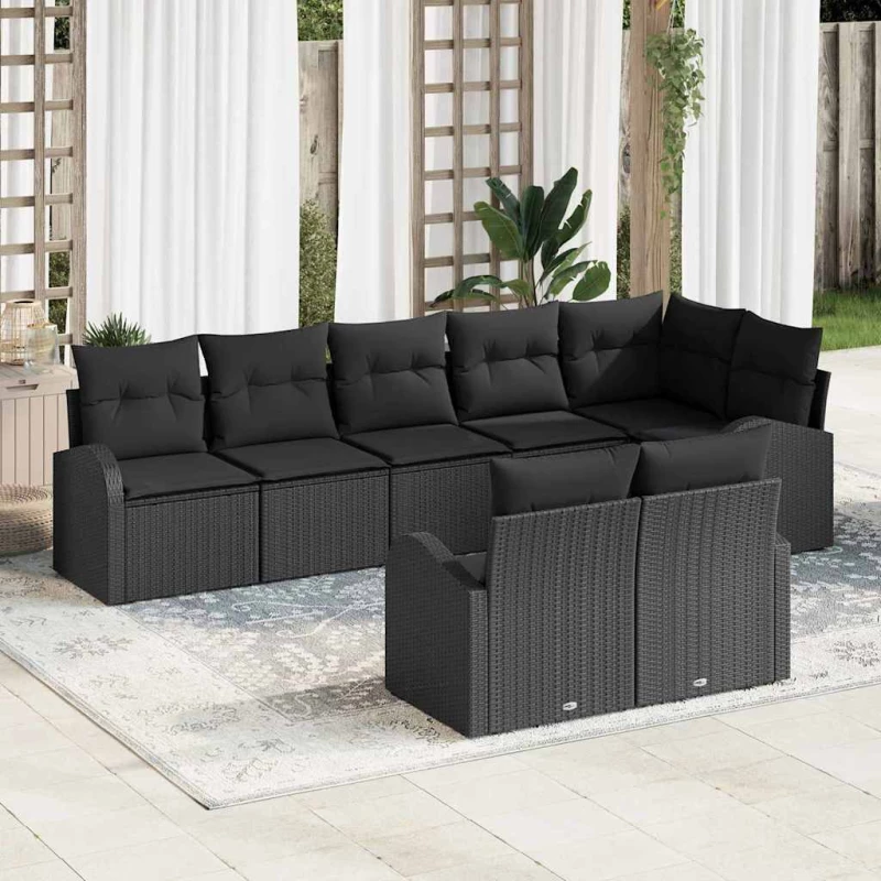 vidaXL Σετ Καναπέ Κήπου με μαξιλάρι 8 pcs Μαύρο συνθετικό ρατάν